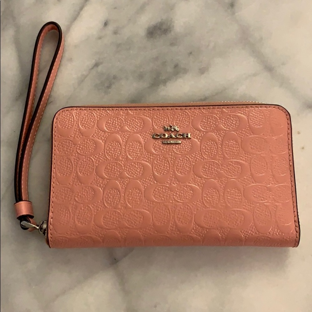 Coach Pink patent Logo Wristlet